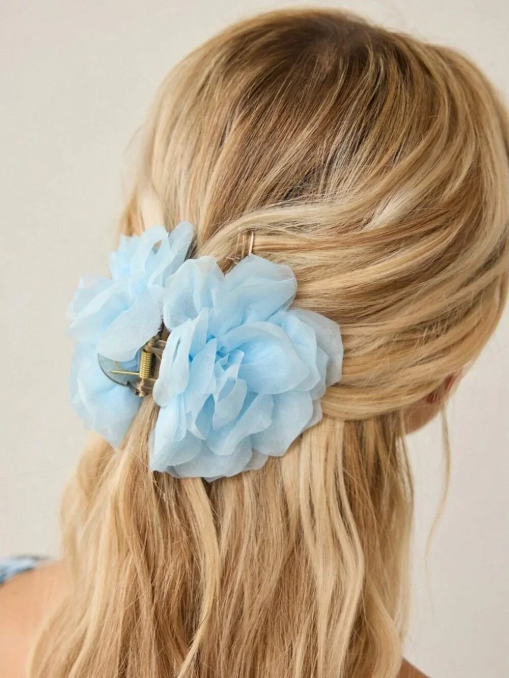Sky Blue Chiffon Flower Hair Claw Clip